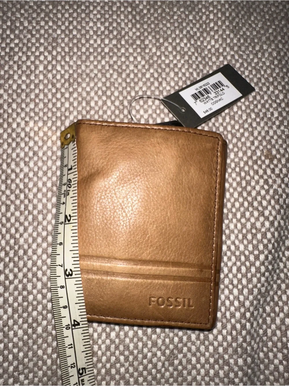 Fossil Tan Leather Trifold Wallet with ID Window